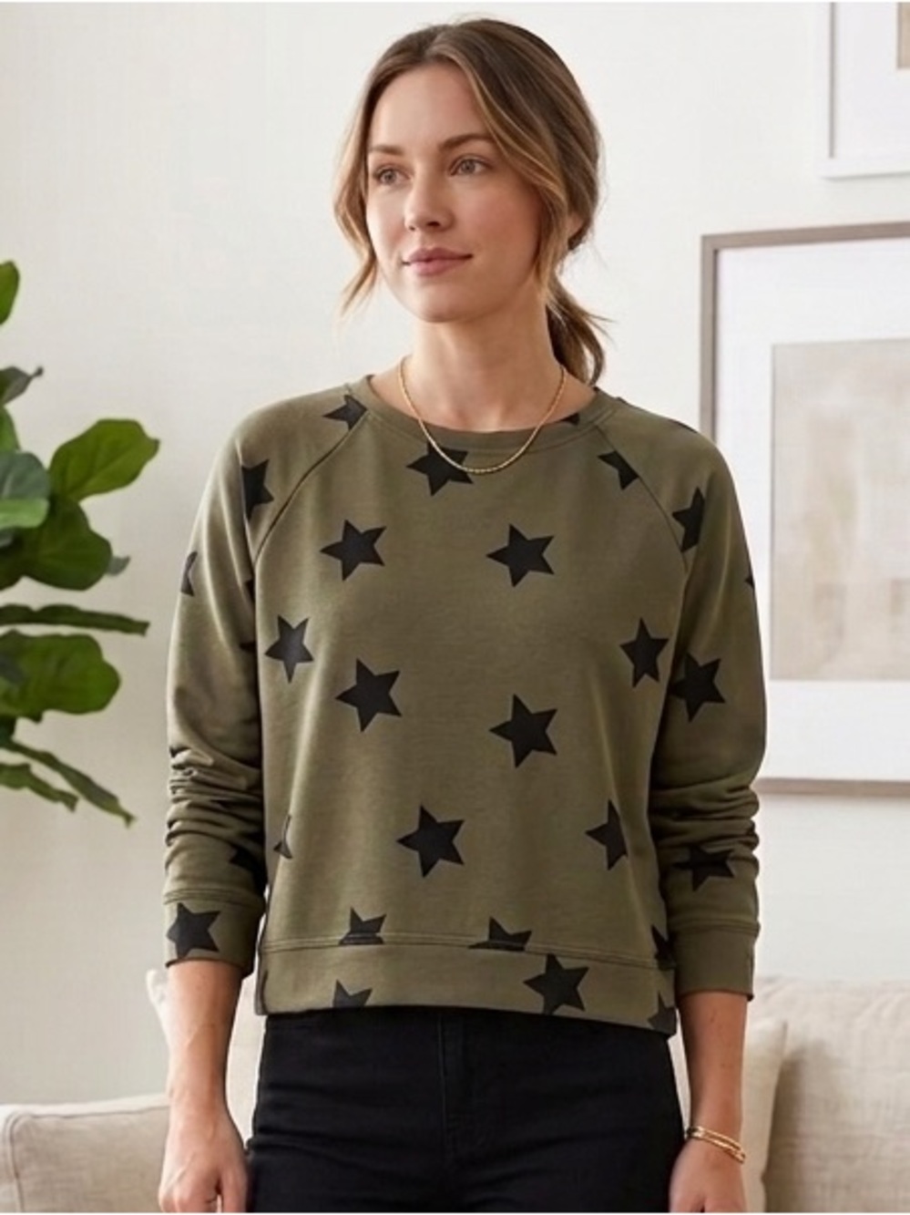 For The Republic Olive Green and Black Star Sweatshirt